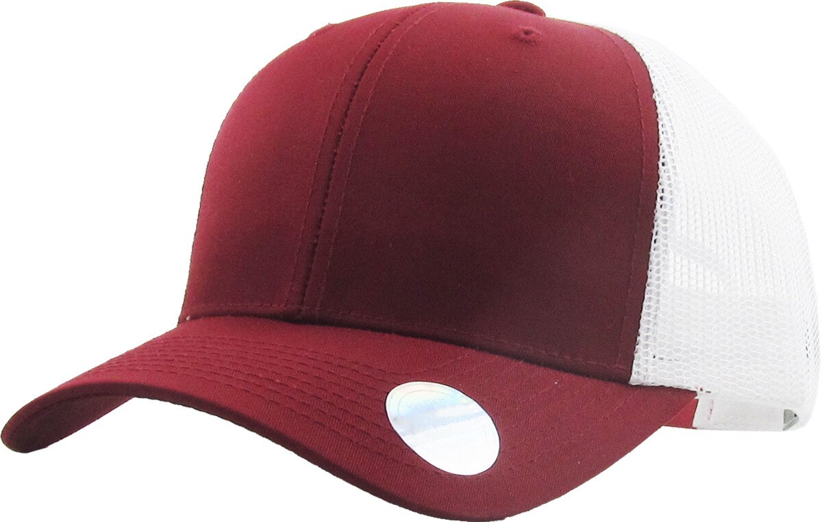 Burgundy White Two Tone Classic 6 Panel Trucker Mesh Snapback Front Side View